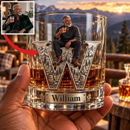 Personalisierbares Foto-Montage-Whiskeyglas - Geschenk für ältere Whiskey-Liebhaber