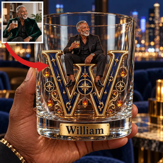 Personalisierbares Foto-Himmels-Monogramm Whiskeyglas - Geschenk für ältere Whiskey-Liebhaber