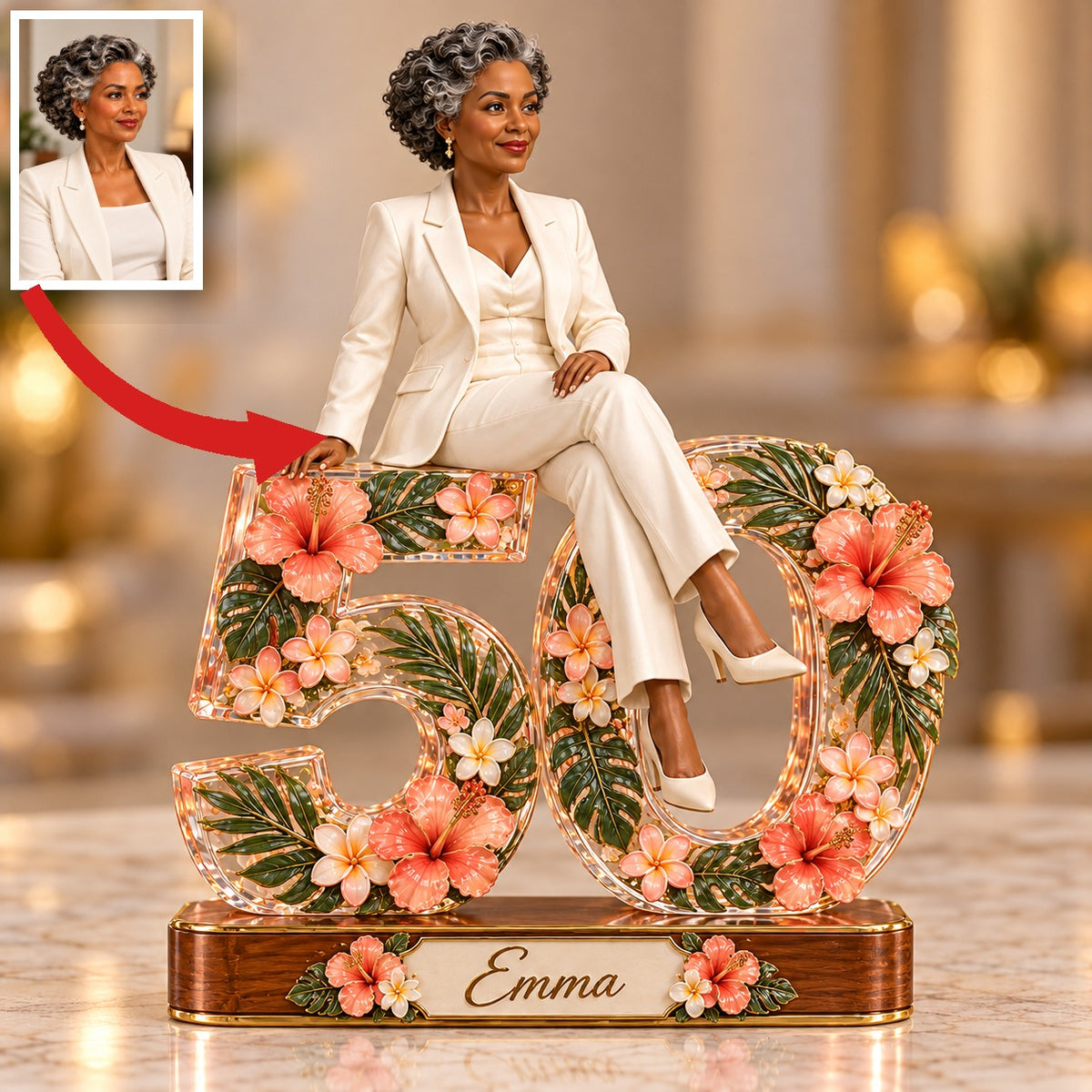 Personalized Custom Photo Tropical Floral Custom Shaped Acrylic Plaque - 50th Birthday Gift for Women