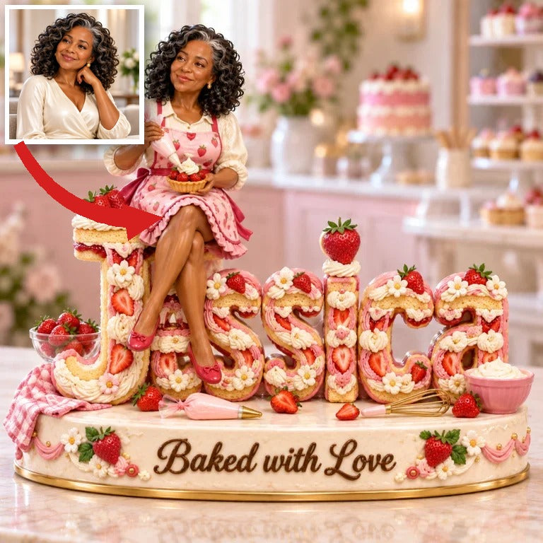 Personalized Custom Photo Strawberry Baking 3D Name Figurine - Gift for Older Women