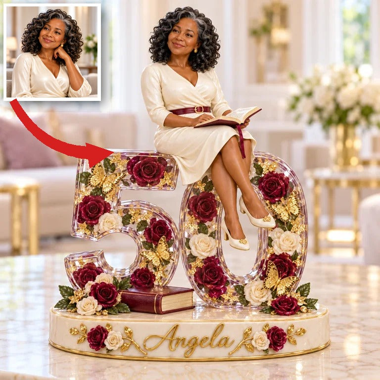 Personalized Rose and Book Custom Shaped Acrylic Plaque, Custom Portrait 18th 21st 30th 40th 50th Birthday Gift for Book Lover, Teacher, Librarian, Reader, Mom, Wife, Best Friend
