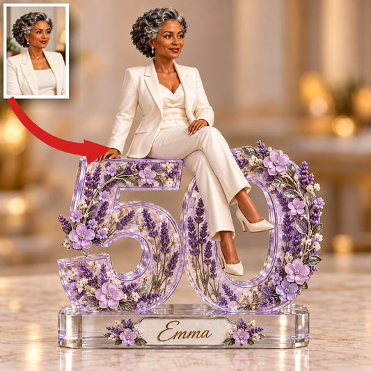 Personalized Custom Photo Lavender Custom Shaped Acrylic Plaque - 50th Birthday Gift for Women