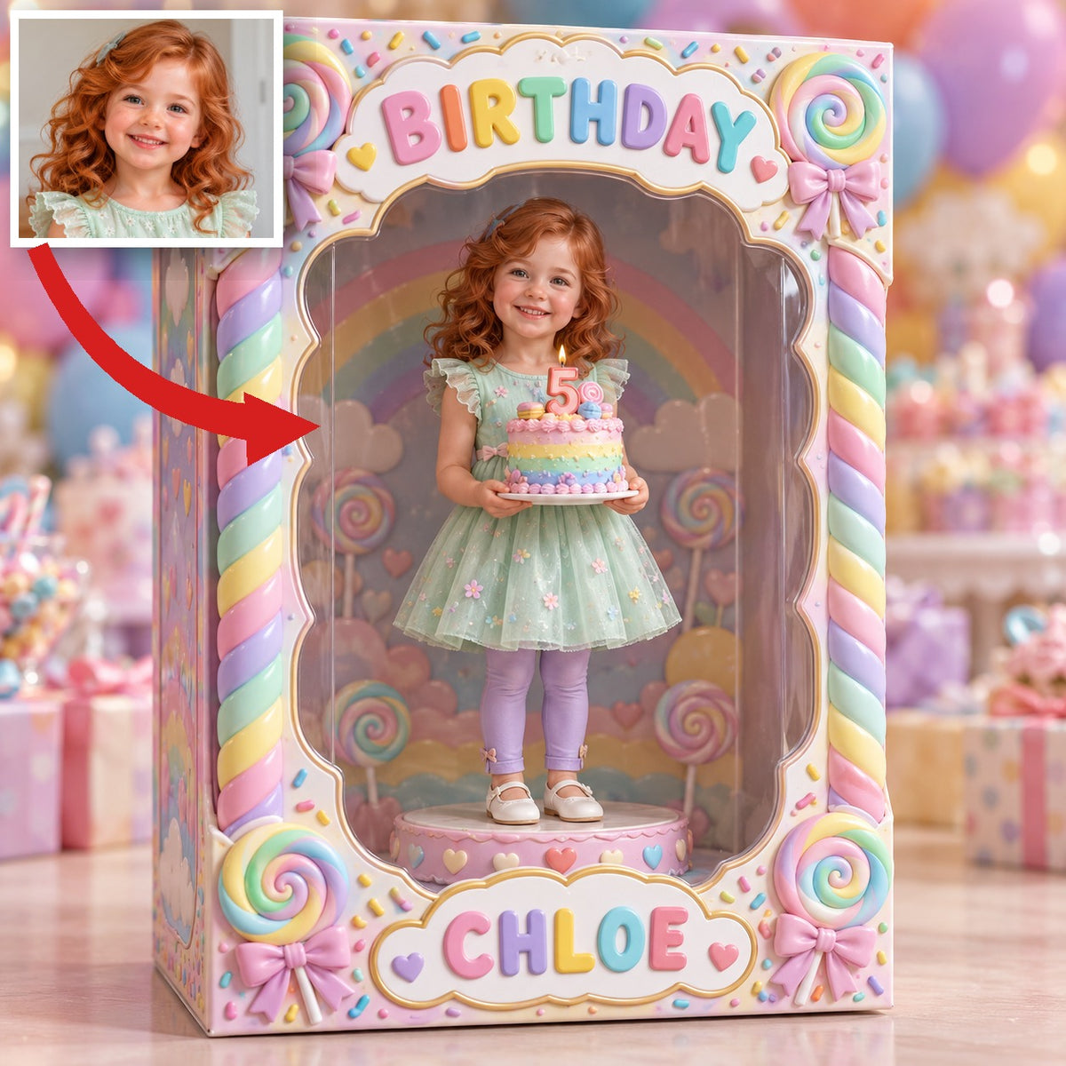 Personalisierte Foto Süßigkeiten Acryl Display Box - 5. Geburtstagsgeschenk für Mädchen