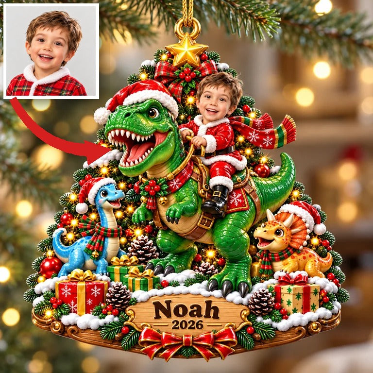 Personalized Custom Photo Dinosaur 3D Ornament - 2026 Christmas Gift for Boys
