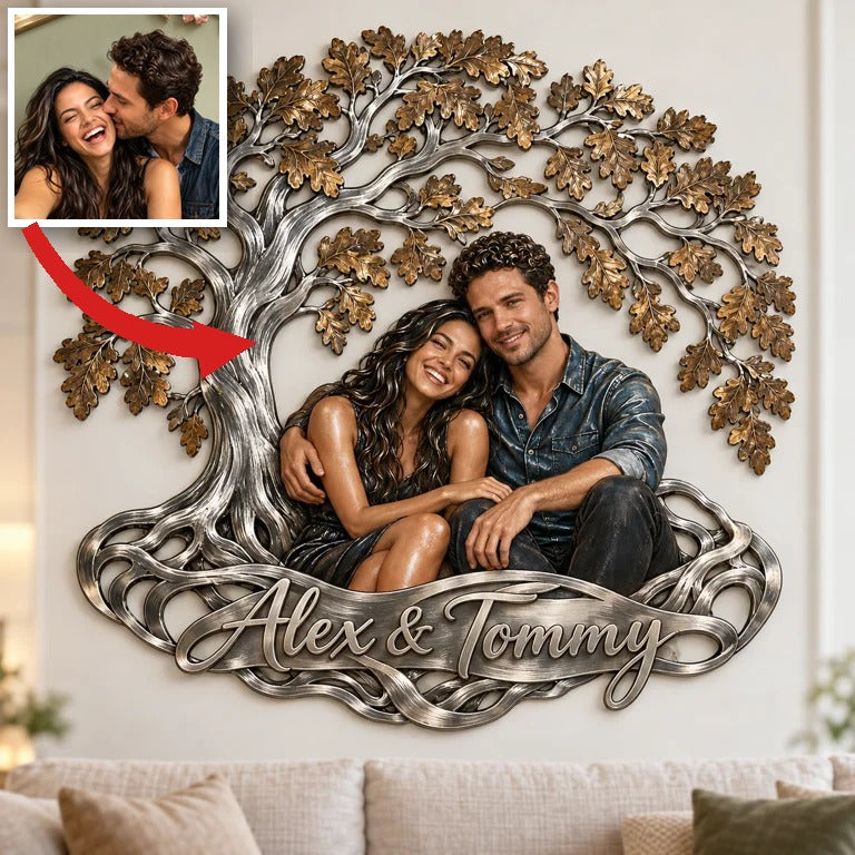 Personalisierte 3D Metall Wandkunst Baum der Liebe - Geschenk für Paare
