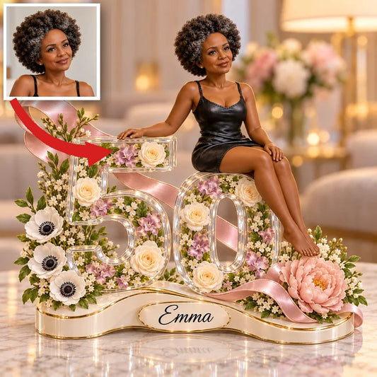 Personalized Custom Photo Floral Custom Shaped Acrylic Plaque - 50th Birthday Gift for Women