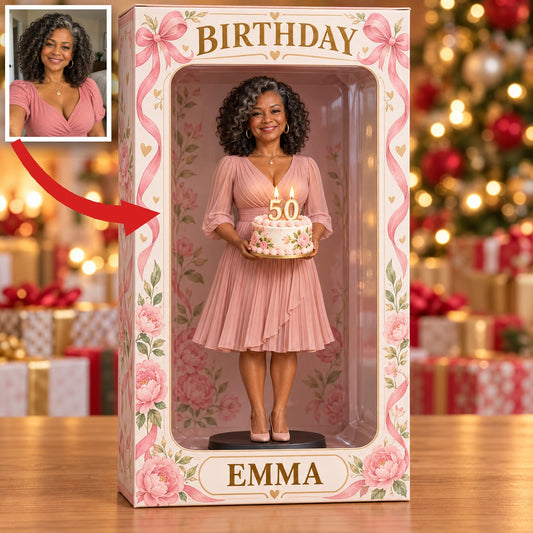 Personalisierte Fotofigur mit rosa Schleife - 50. Geburtstag Geschenk für Frauen
