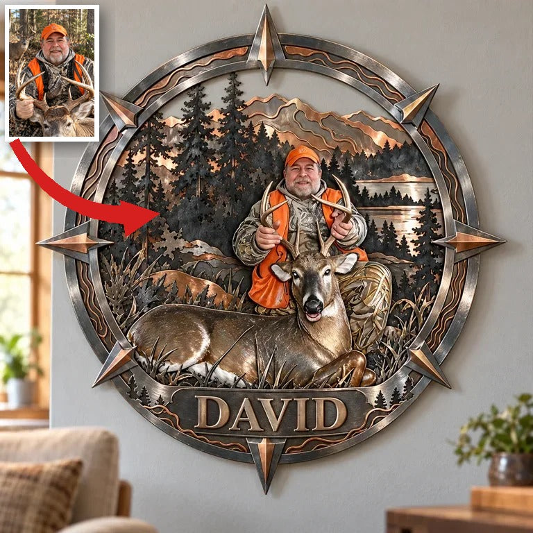 Personalisierte 3D Metall Wandkunst für Jagdfans - Kompassrahmen Geschenk für ältere Männer