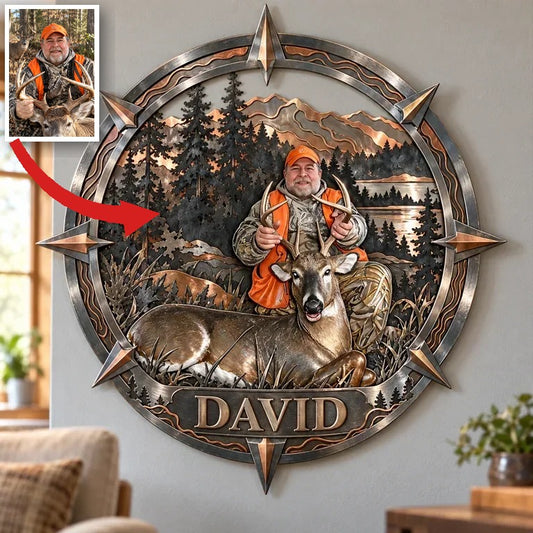 Personalisierte 3D Metall Wandkunst für Jagdfans - Kompassrahmen Geschenk für ältere Männer