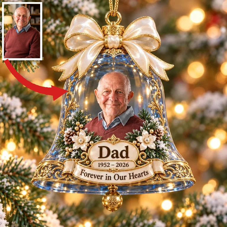 Personalized Custom Photo Dad Memorial Bell 3D Ornament - Christmas Remembrance Keepsake