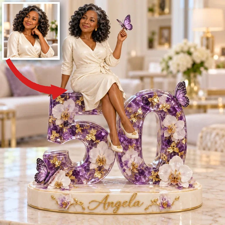 Personalized Purple Butterfly Custom Shaped Acrylic Plaque, Custom Portrait 18th 21st 30th 40th 50th 60th Birthday Gift for Mom, Wife, Grandma, Girlfriend, Daughter, Butterfly Lover