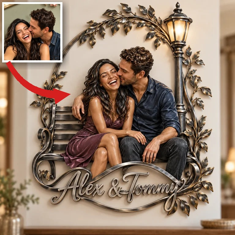 Banc de parc photo personnalisé en métal 3D - Cadeau pour couples