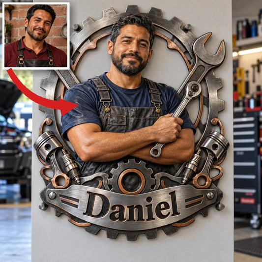 Personalisierte 3D Metall-Schild für Mechaniker - Geschenk für Männer