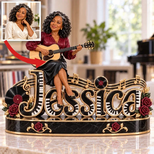 Personalisierte 3D Namensfigur für Gitarrenliebhaber - Geschenk für ältere Frauen