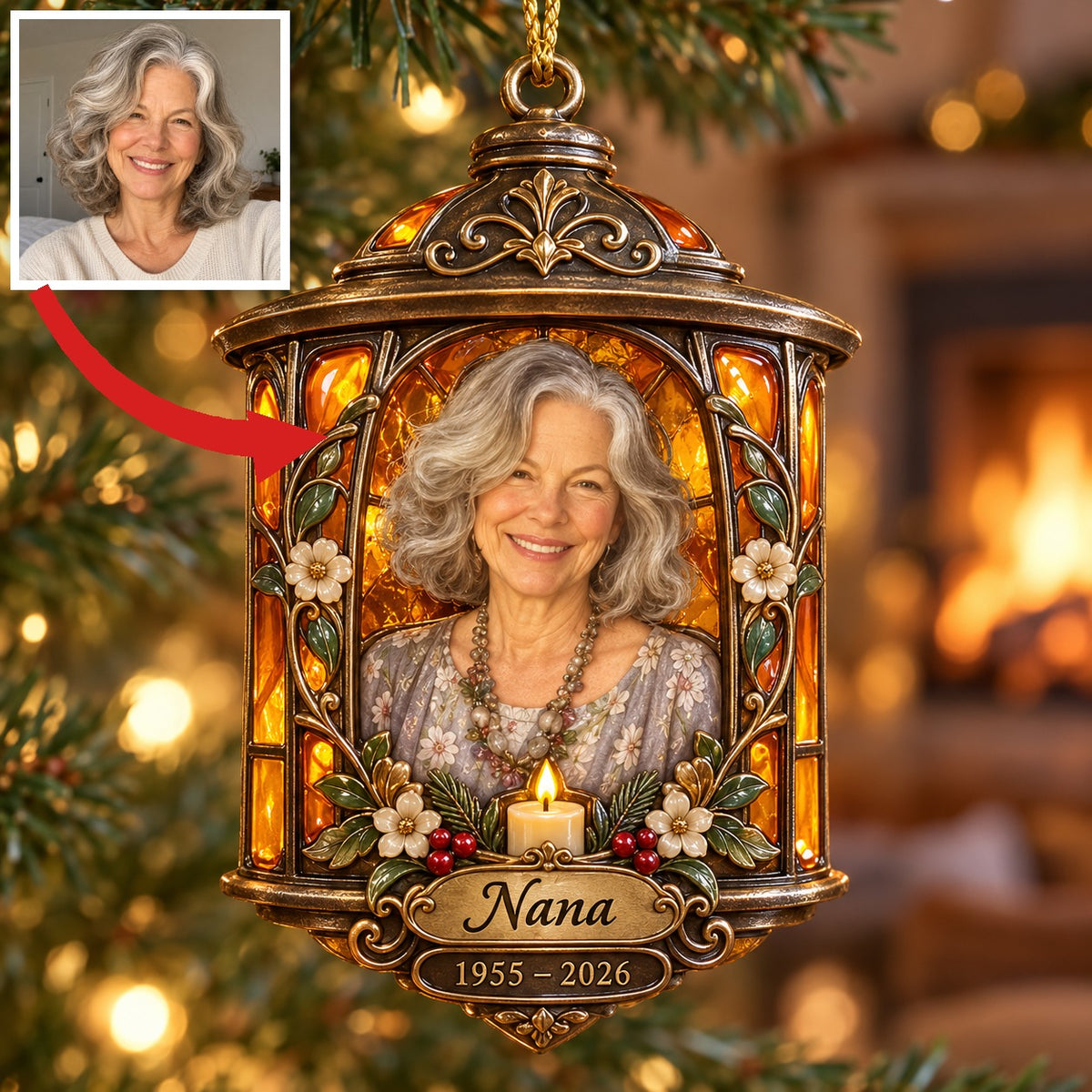 Personalized Custom Photo Lantern Memorial Christmas Ornament - In Memory of Grandma