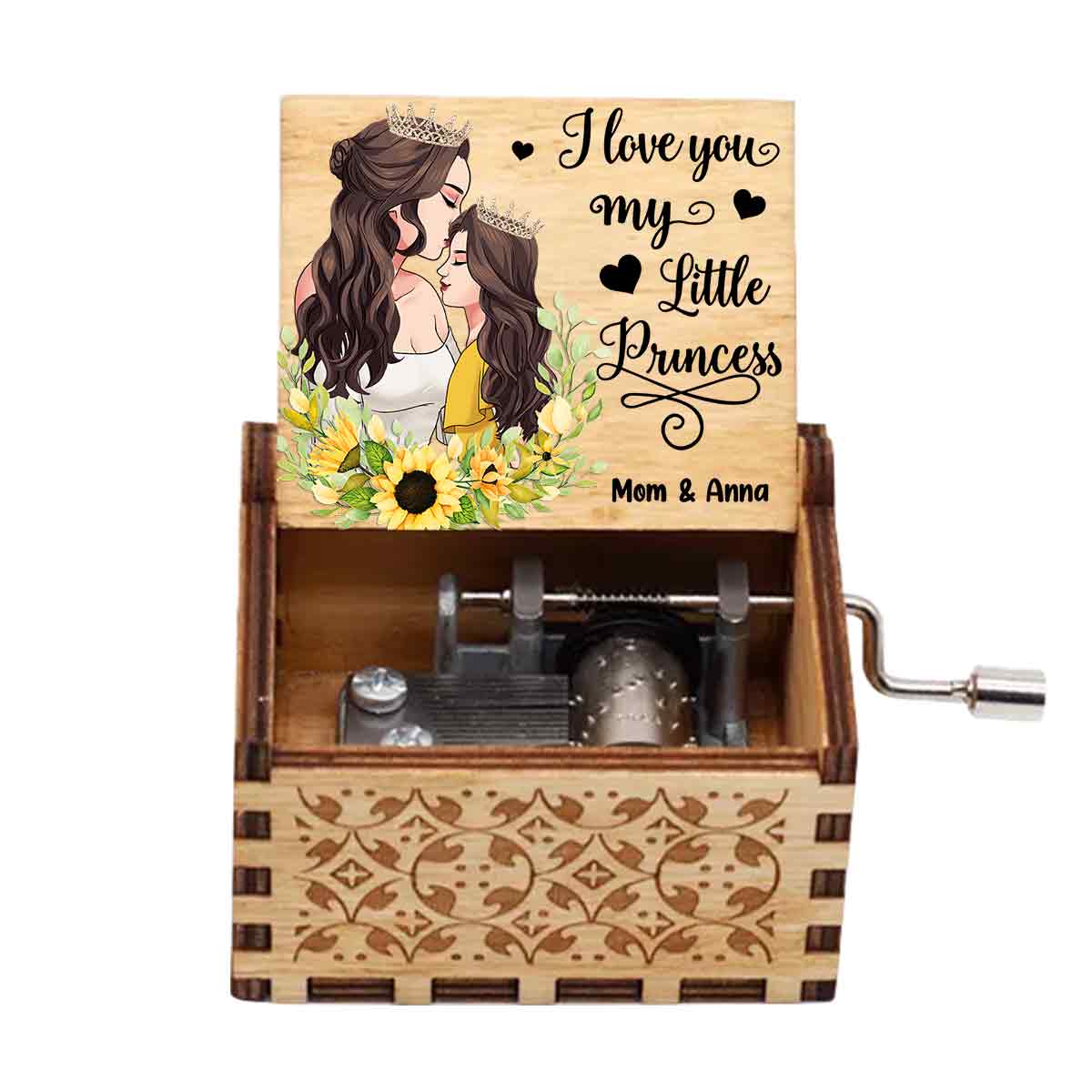 I Love You My Little Princess - Gift for mom, daughter, son, granddaughter, grandson - Personalized Hand Crank Music Box