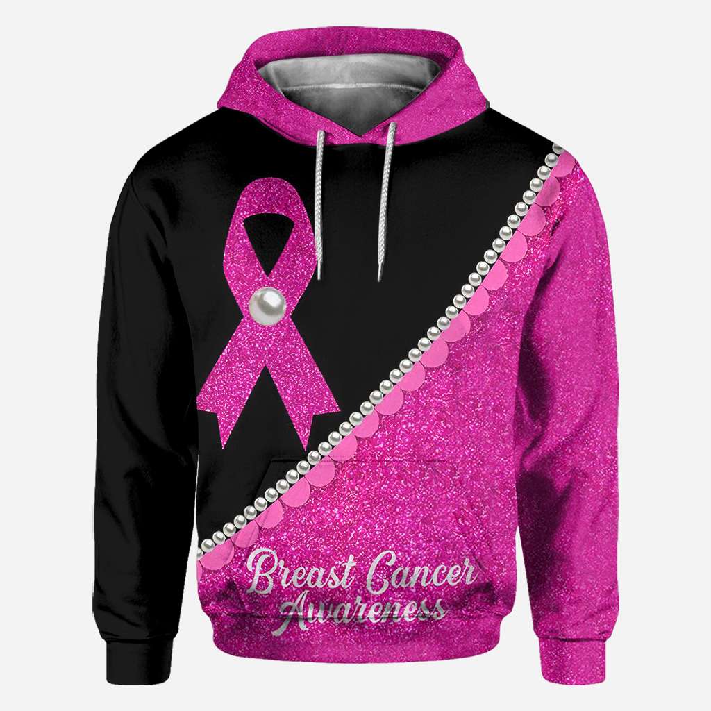 Perles Ruban Rose - T-shirt et sweat à capuche imprimés sur toute la surface, pour la sensibilisation au cancer du sein 0822