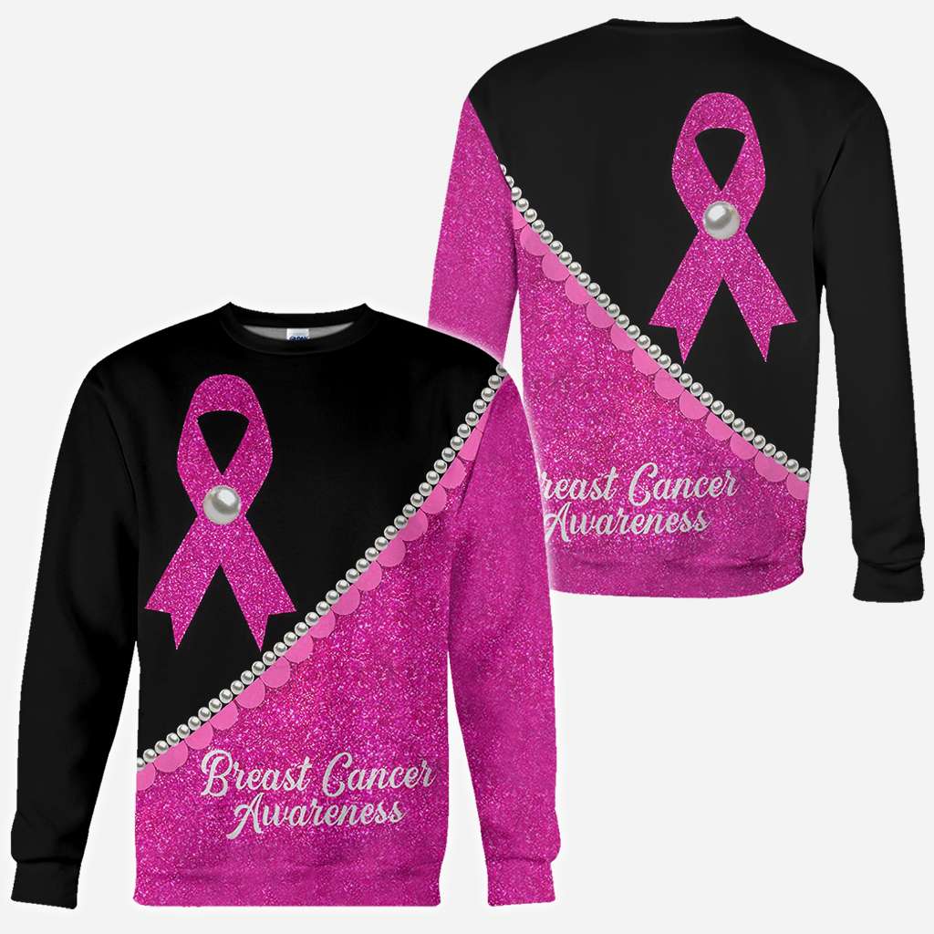 Perles Ruban Rose - T-shirt et sweat à capuche imprimés sur toute la surface, pour la sensibilisation au cancer du sein 0822