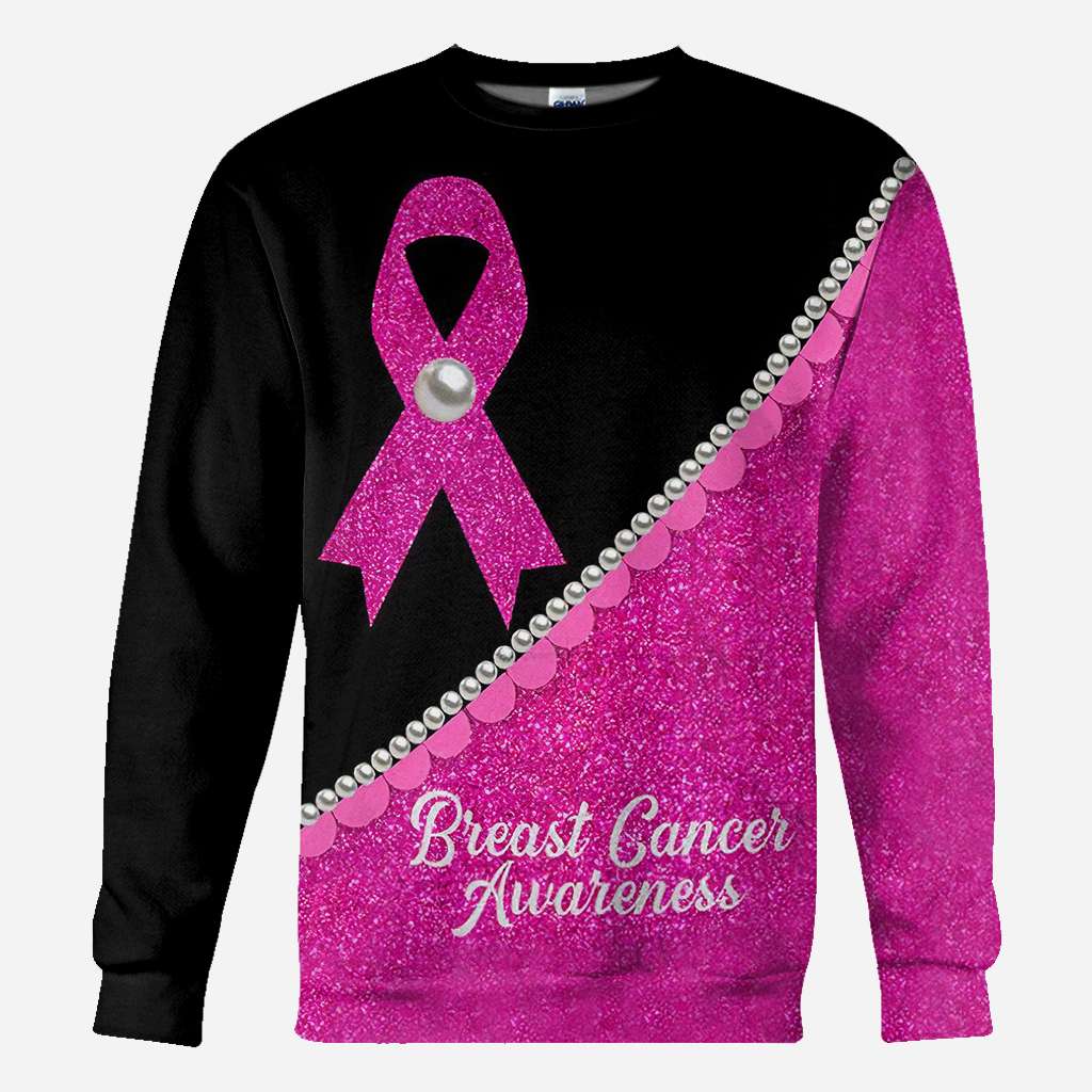 Perles Ruban Rose - T-shirt et sweat à capuche imprimés sur toute la surface, pour la sensibilisation au cancer du sein 0822