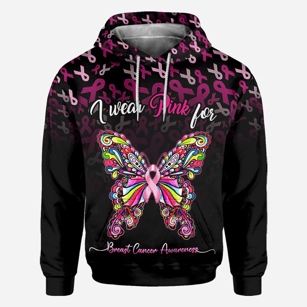 Ich trage Pink zur Sensibilisierung für Brustkrebs – Schmetterlingsmotiv – T-Shirt und Hoodie zur Sensibilisierung für Brustkrebs (0822)