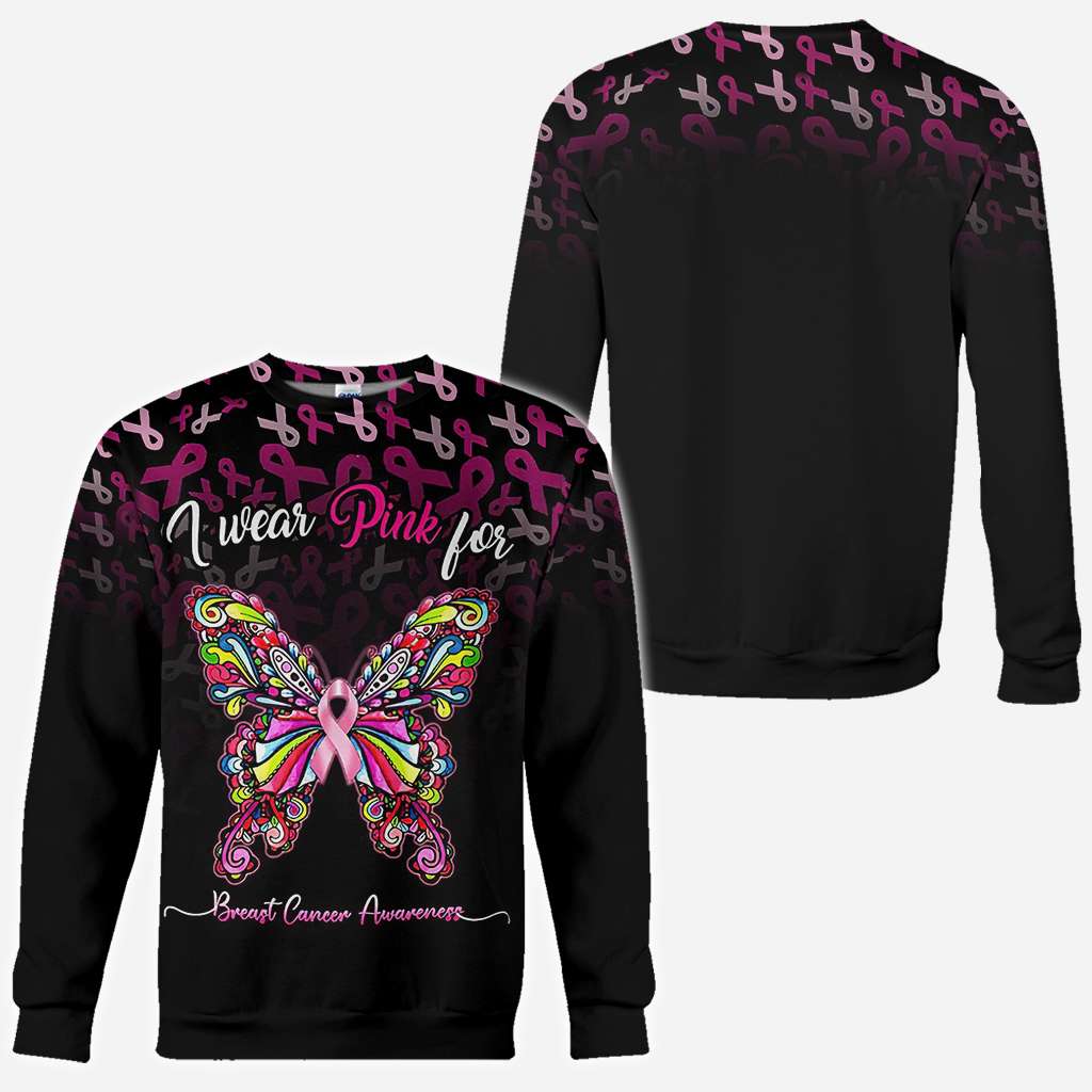 Ich trage Pink zur Sensibilisierung für Brustkrebs – Schmetterlingsmotiv – T-Shirt und Hoodie zur Sensibilisierung für Brustkrebs (0822)