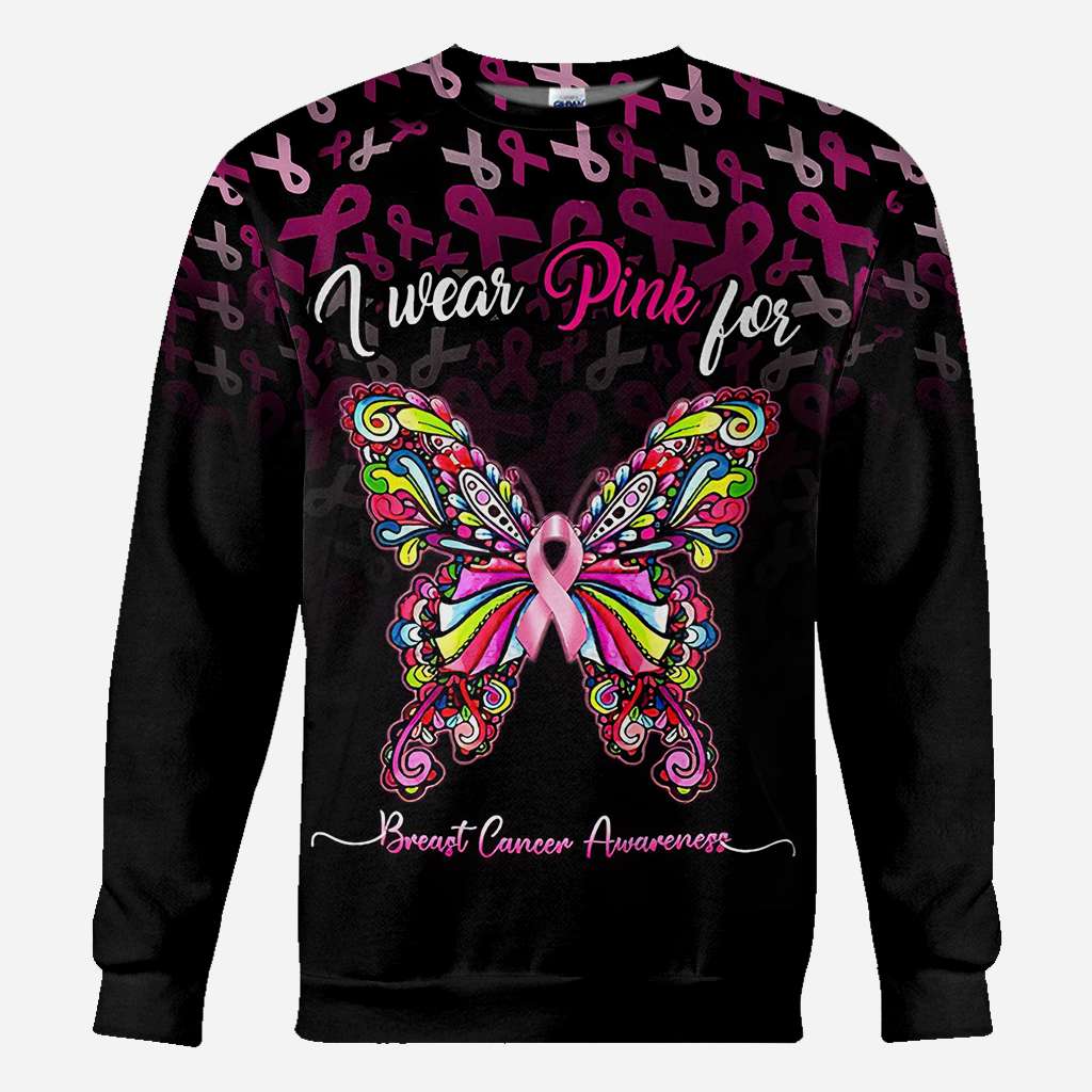 Ich trage Pink zur Sensibilisierung für Brustkrebs – Schmetterlingsmotiv – T-Shirt und Hoodie zur Sensibilisierung für Brustkrebs (0822)