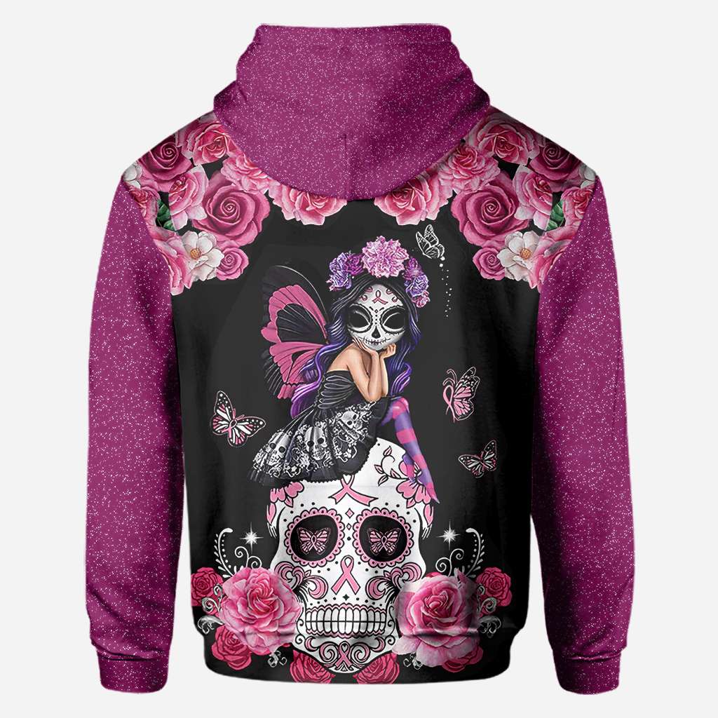 Sugar Skull Pink Ribbon - T-Shirt und Hoodie mit Allover-Motiv zur Sensibilisierung für Brustkrebs 0822