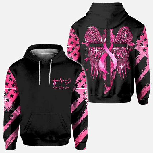 T-shirt et sweat à capuche Faith Breast Cancer Cross Wings - Sensibilisation au cancer du sein (0822)