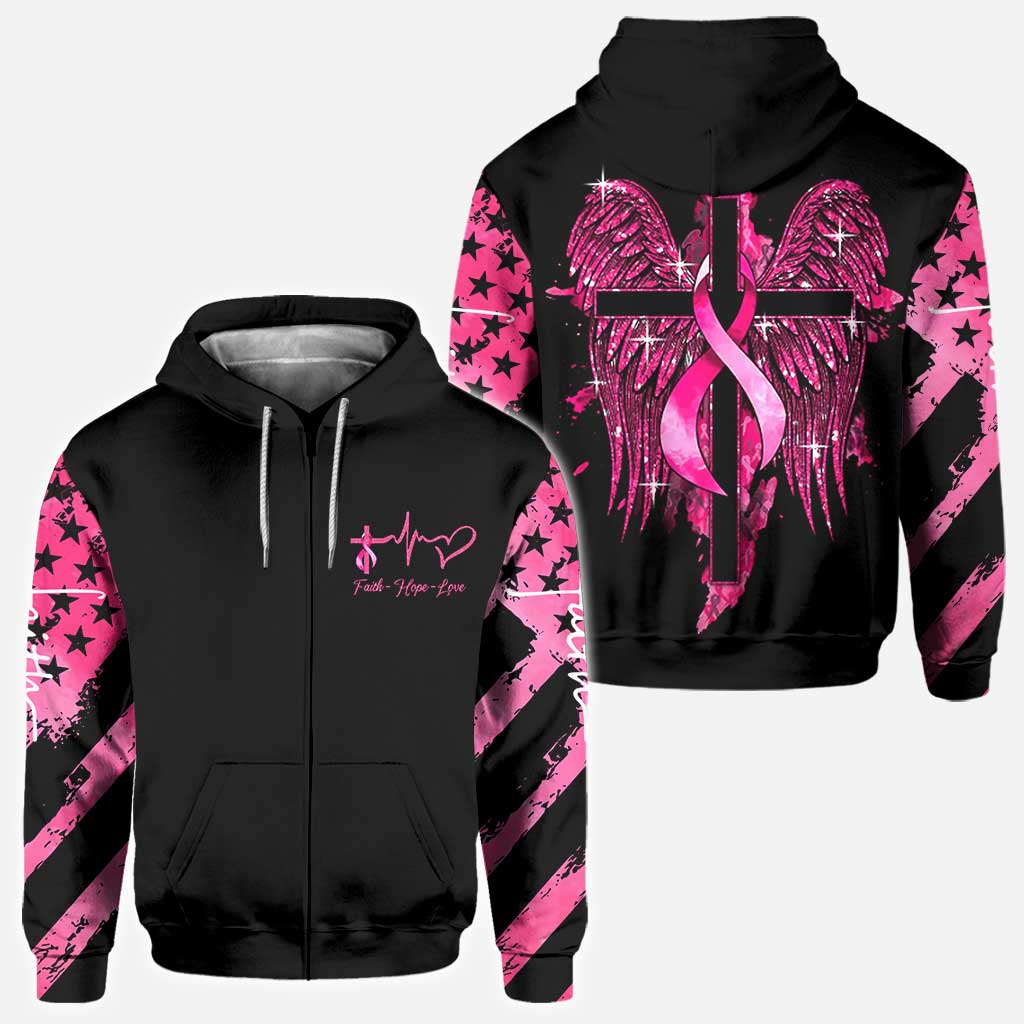 T-shirt et sweat à capuche Faith Breast Cancer Cross Wings - Sensibilisation au cancer du sein (0822)