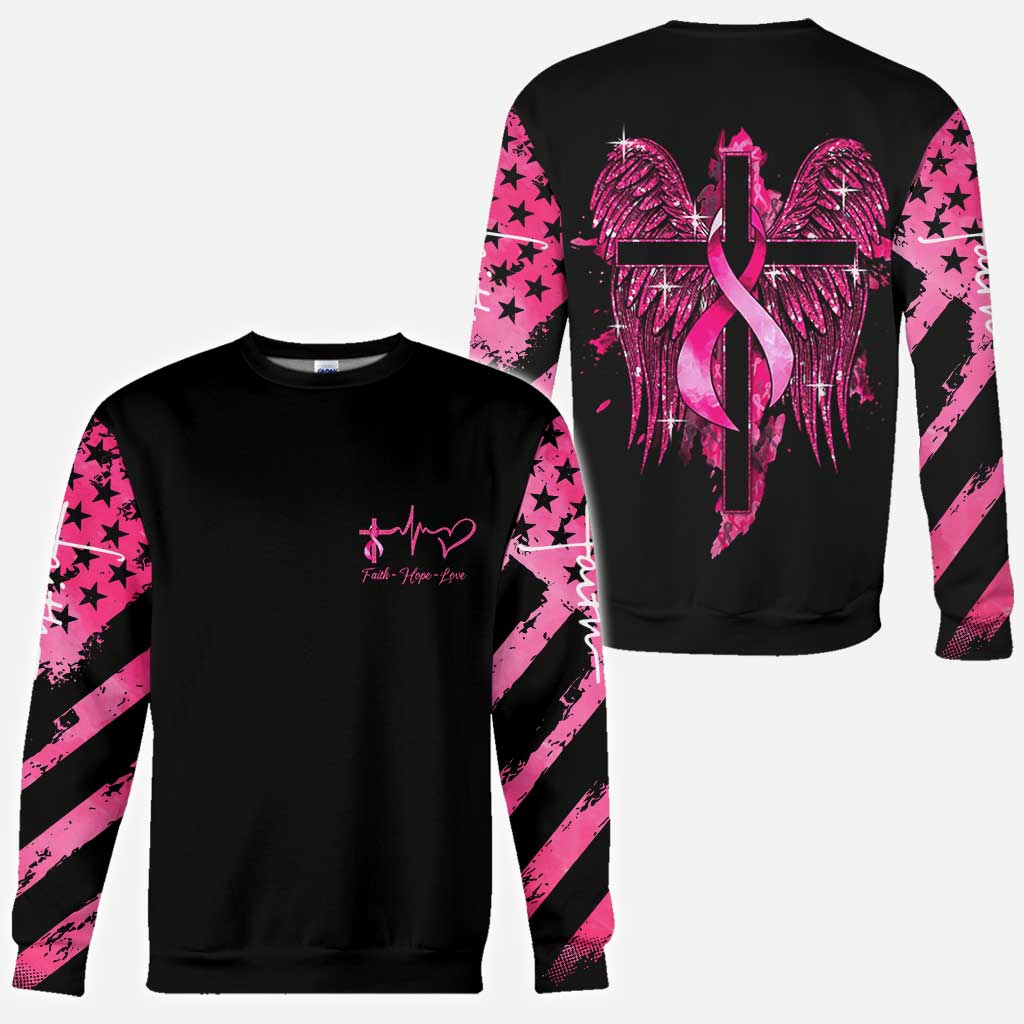 T-shirt et sweat à capuche Faith Breast Cancer Cross Wings - Sensibilisation au cancer du sein (0822)