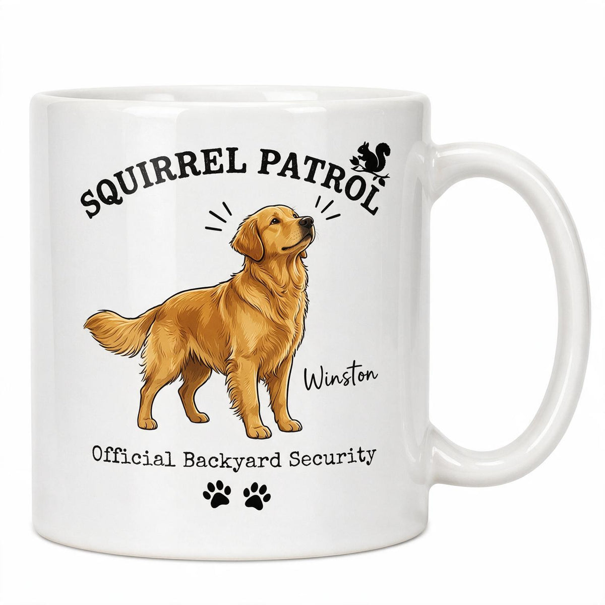 Personalized Squirrel Patrol Pet Mug - Funny Backyard Security Dog Lover Gift