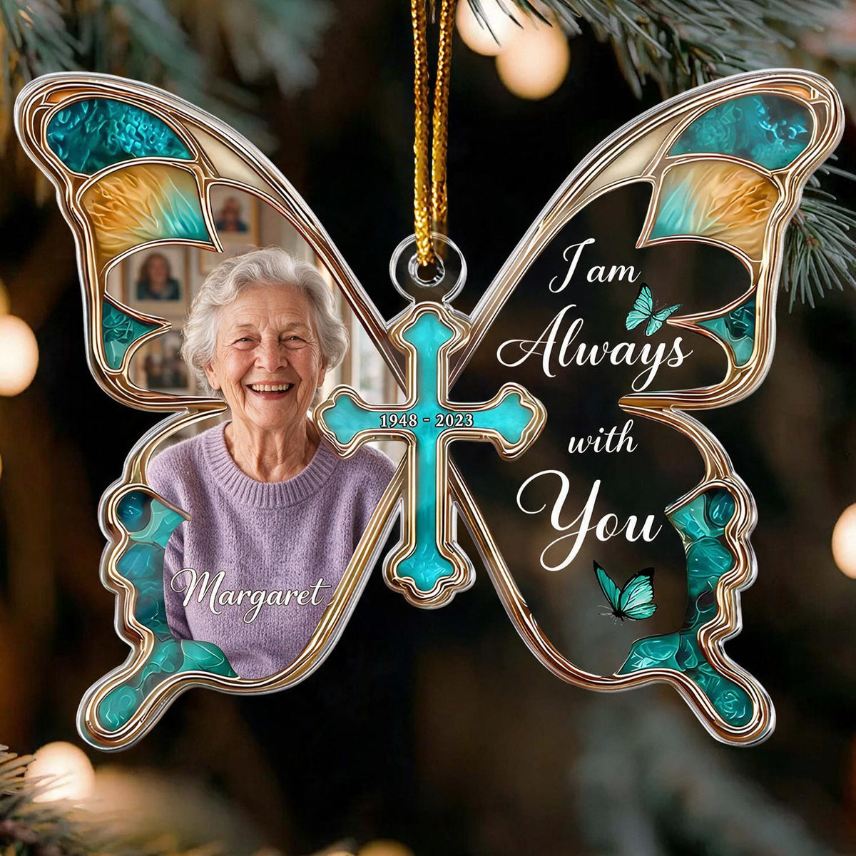 Personalisierte Weihnachts-Schmetterling-Gedenkfoto-Ornament - Ich bin immer bei dir Trauergeschenk