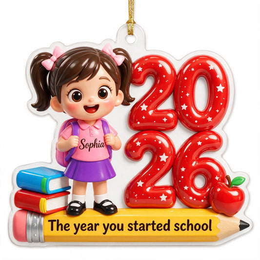 Personalized First Year of School Acrylic Ornament, Custom Photo Back to School Keepsake for Kids