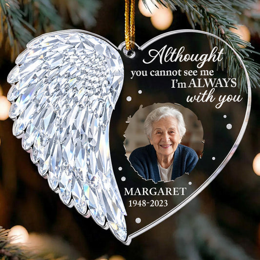 Personalized Christmas Crystal Wing Heart Memorial Photo Ornament - Sympathy Keepsake Gift