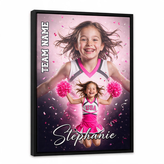 Personalized Cheerleader Photo Poster, Custom Name Team Wall Art Gift for Girls