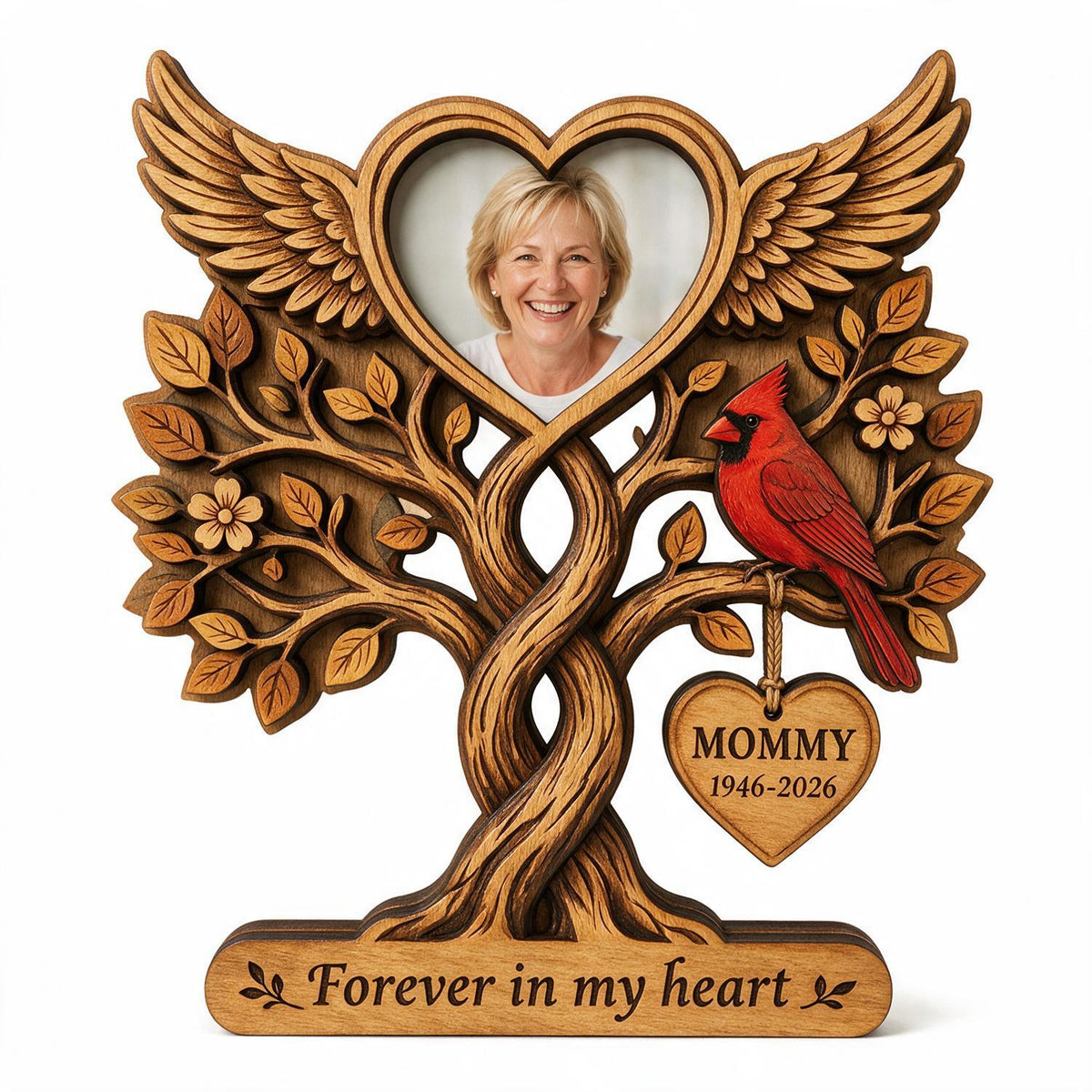 Mémorial Pour Toujours Dans Nos Cœurs - Plaque en Bois Personnalisée à 2 Couches - Cadeau de Sympathie Émotionnel pour Vos Proches