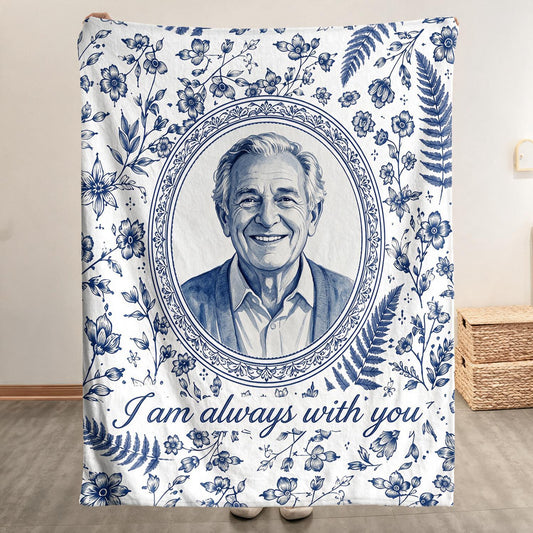 Custom Photo Memorial Toile Blue Watercolor Portrait Blanket - Sympathy Keepsake Gift