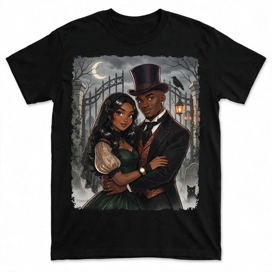 Personalized Halloween Gothic Couple Portrait Shirt, Anniversary Gift