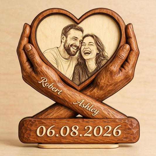 Custom Couple Photo Sketch Style Forever Love - Personalized 2-Layered Wooden Plaque - Anniversary Gift For Couple, For Him, For Her