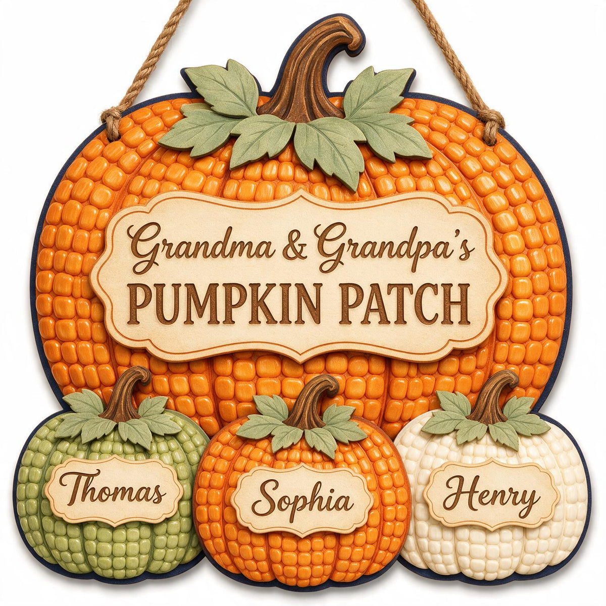 Personalisierte Herbst Kürbis Patch Holzschild für Großeltern, Individuelle Familiennamen Herbst Wanddekoration
