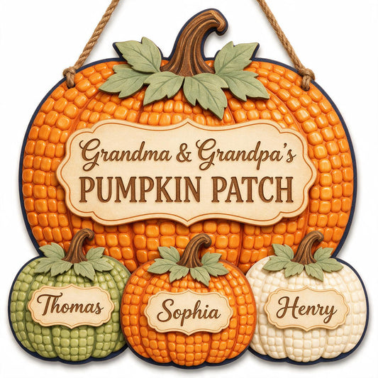 Personalized Fall Pumpkin Patch Wood Sign for Grandparents, Custom Family Names Autumn Wall Decor