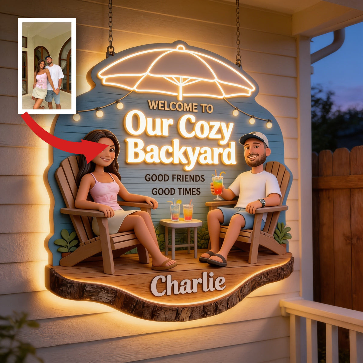 Personalized Latino Couple Backyard Patio LED Light Acrylic Sign