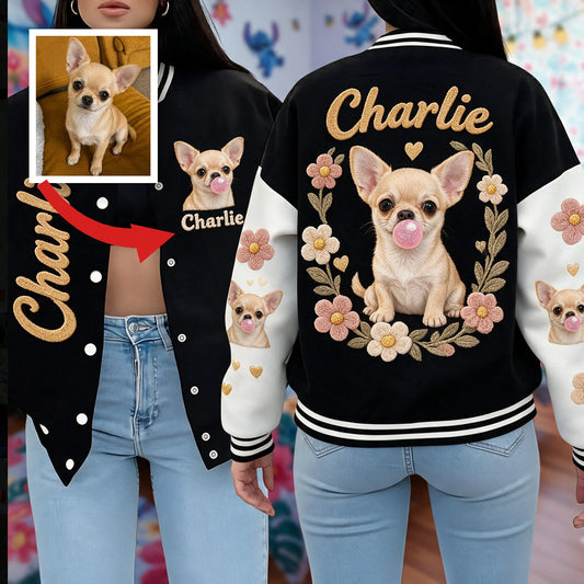 Personalized Fawn White Chihuahua Puppy Varsity Jacket Dog Lover Gift