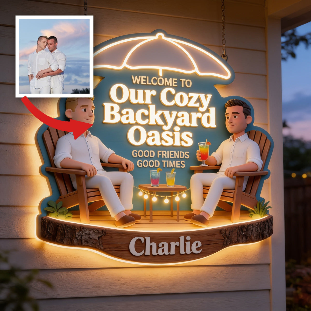 Personalized Gay Couple Backyard LED Acrylic Sign Patio Home Decor