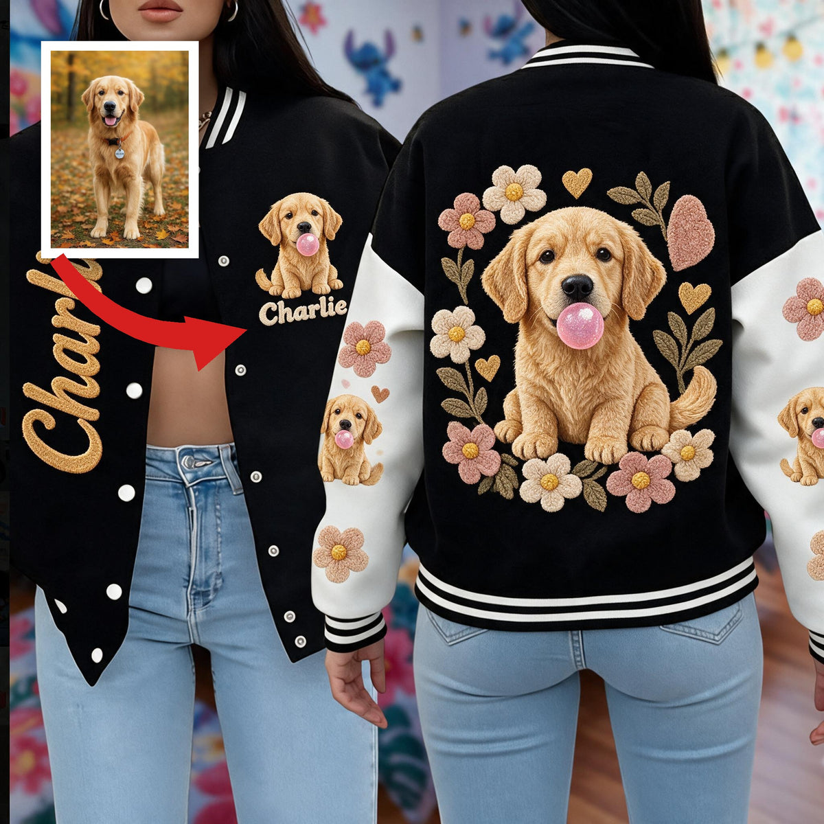 Personalized Golden Retriever Varsity Jacket Dog Lover Casual Outerwear