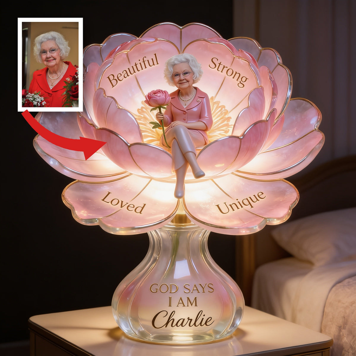Personalized Older Woman Acrylic LED Night Light, Self Love Grandma Gift
