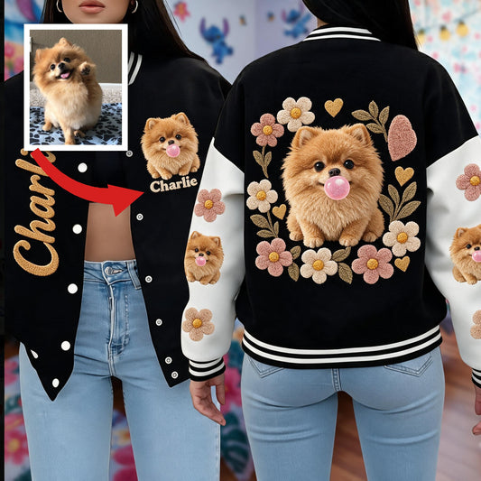 Veste Varsity Personnalisée Pomeranian Doré Fluffy - Cadeau Amoureux des Chiens