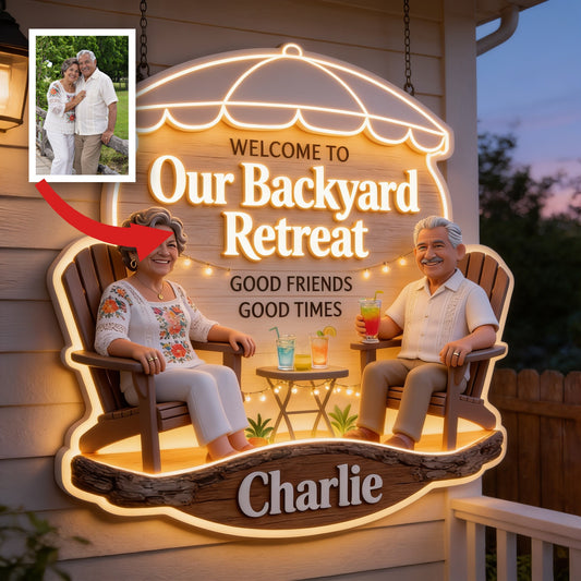 Panneau en acrylique LED personnalisé pour couple latino plus âgé - Décor de patio