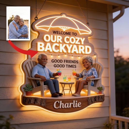 Panneau LED Acrylique Personnalisé pour Couple Noir Âgé - Décor de Patio