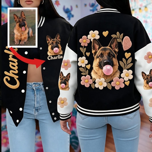 Veste Varsity Personnalisée Noir et Fauve pour Adultes - Cadeau Amoureux des Chiens